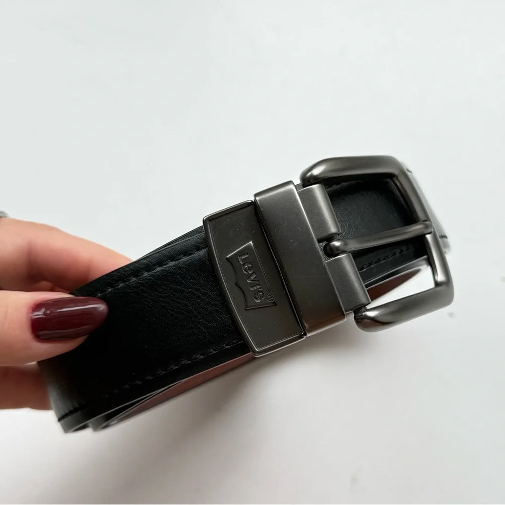 Levi's Black Leather Belt with Silver Buckle